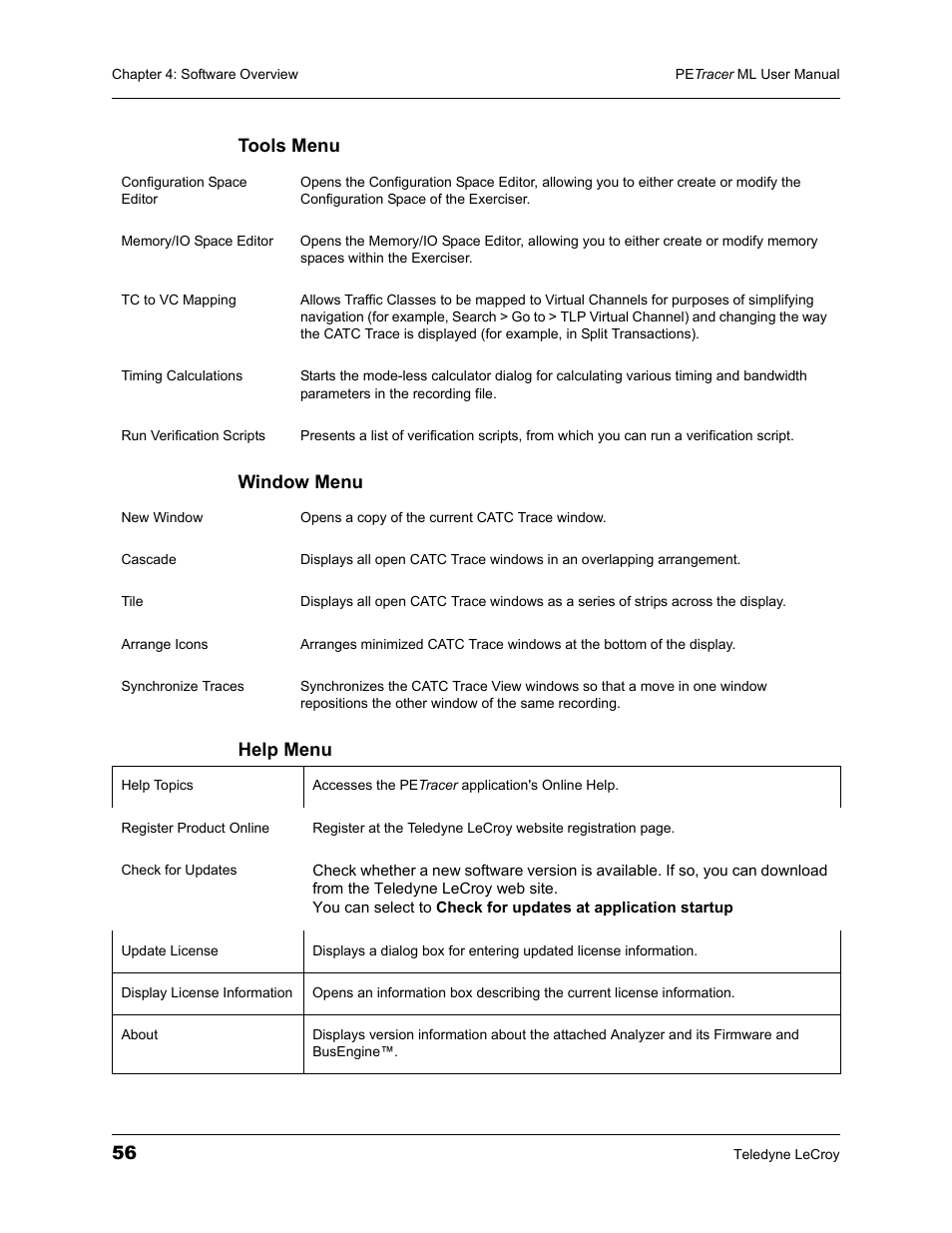 Tools menu window menu help menu | Teledyne LeCroy PETracer ML Analyzer and Exerciser User Manual User Manual | Page 64 / 274