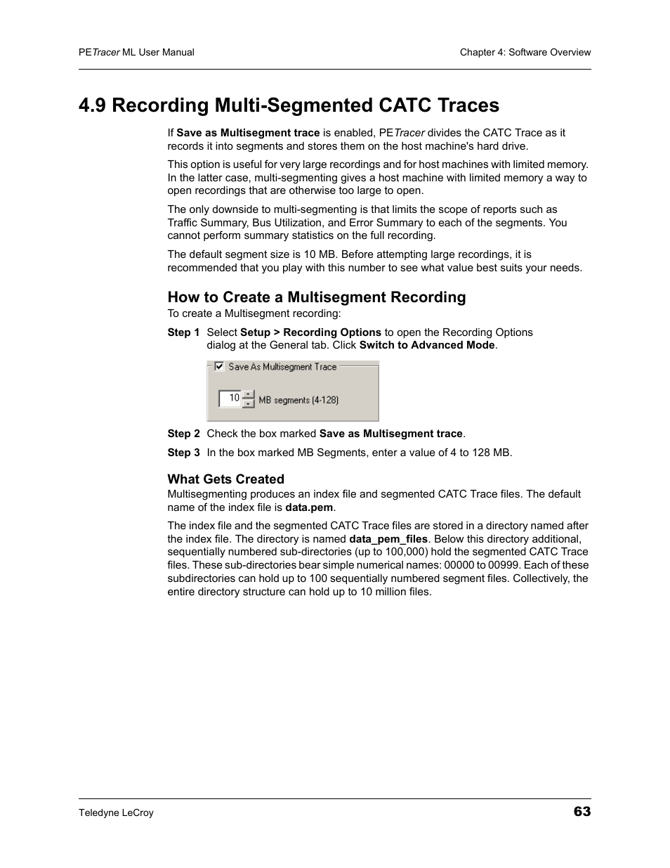 9 recording multi-segmented catc traces, How to create a multisegment recording | Teledyne LeCroy PETracer ML Analyzer and Exerciser User Manual User Manual | Page 71 / 274