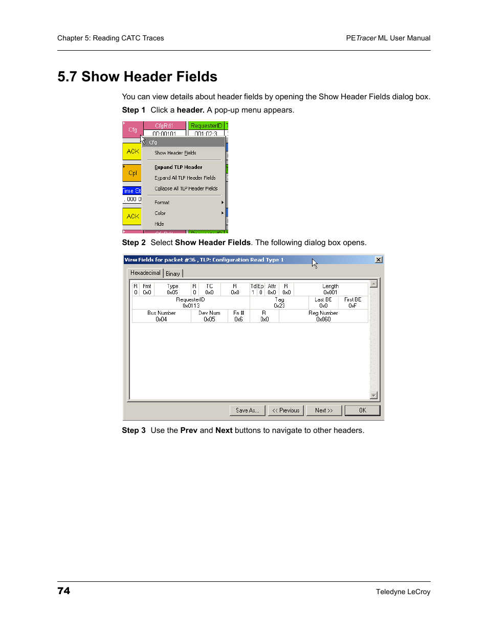 7 show header fields | Teledyne LeCroy PETracer ML Analyzer and Exerciser User Manual User Manual | Page 82 / 274