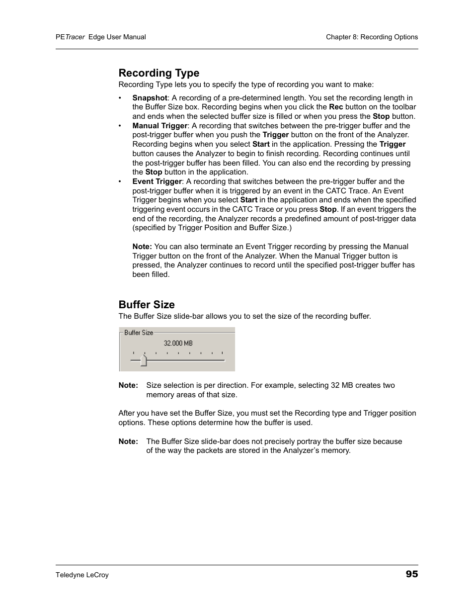 Recording type, Buffer size, Recording type buffer size | Teledyne LeCroy PETracer PCI Express Edge User Manual User Manual | Page 103 / 196