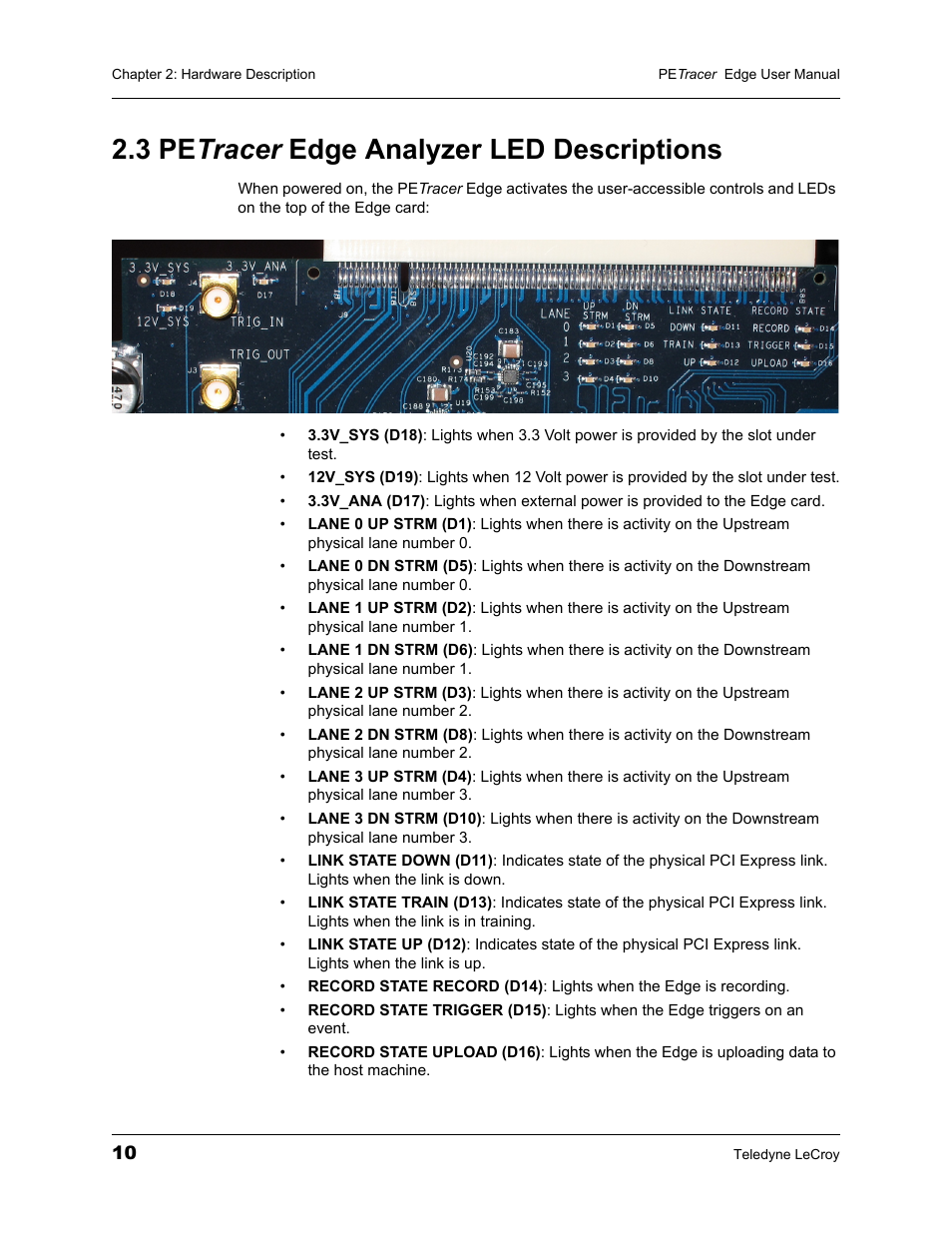 3 petracer edge analyzer led descriptions, 3 pe tracer edge analyzer led descriptions | Teledyne LeCroy PETracer PCI Express Edge User Manual User Manual | Page 18 / 196