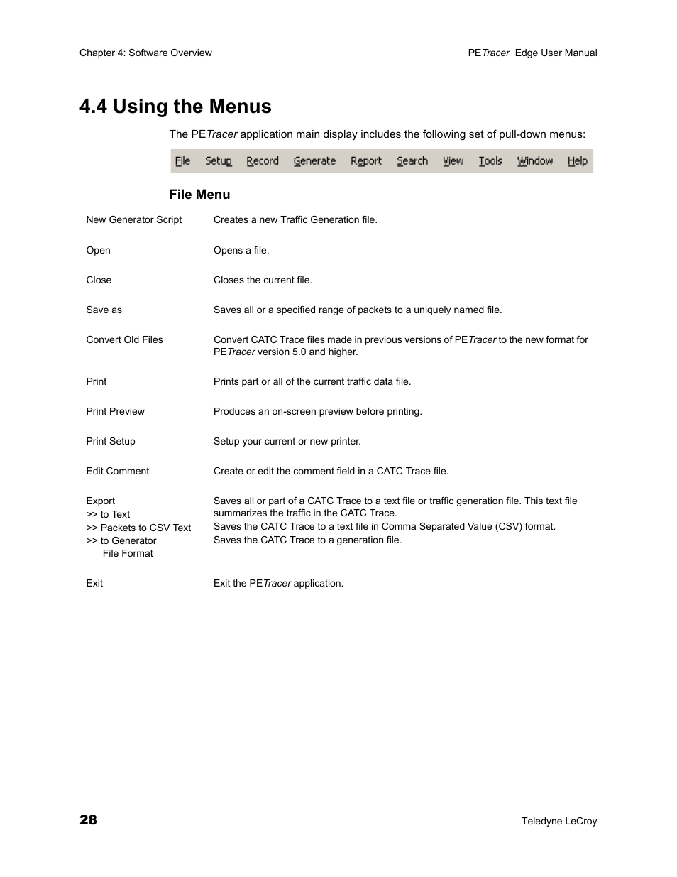 4 using the menus | Teledyne LeCroy PETracer PCI Express Edge User Manual User Manual | Page 36 / 196