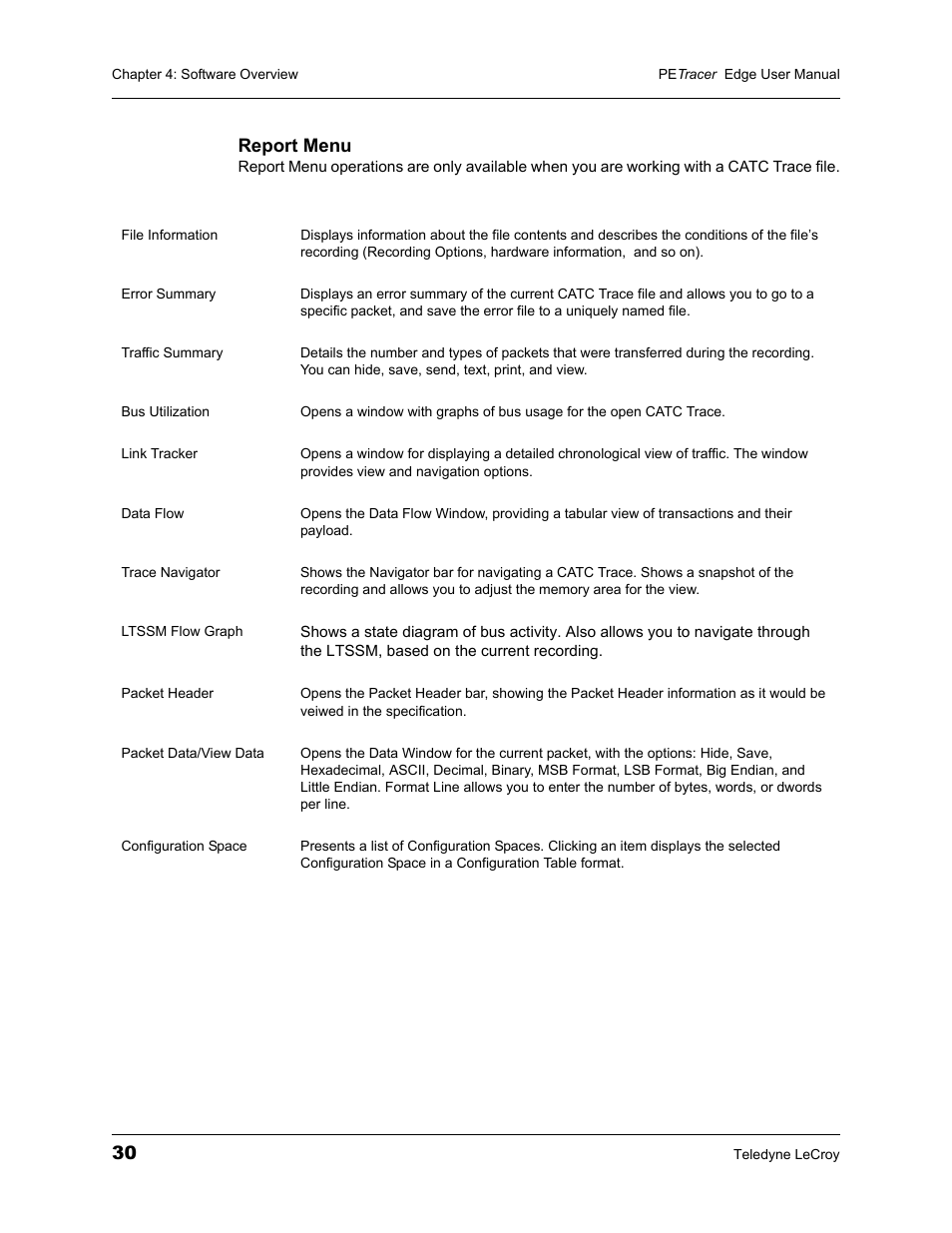 Report menu | Teledyne LeCroy PETracer PCI Express Edge User Manual User Manual | Page 38 / 196