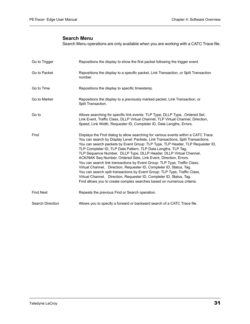 31 search menu | Teledyne LeCroy PETracer PCI Express Edge User Manual User Manual | Page 39 / 196