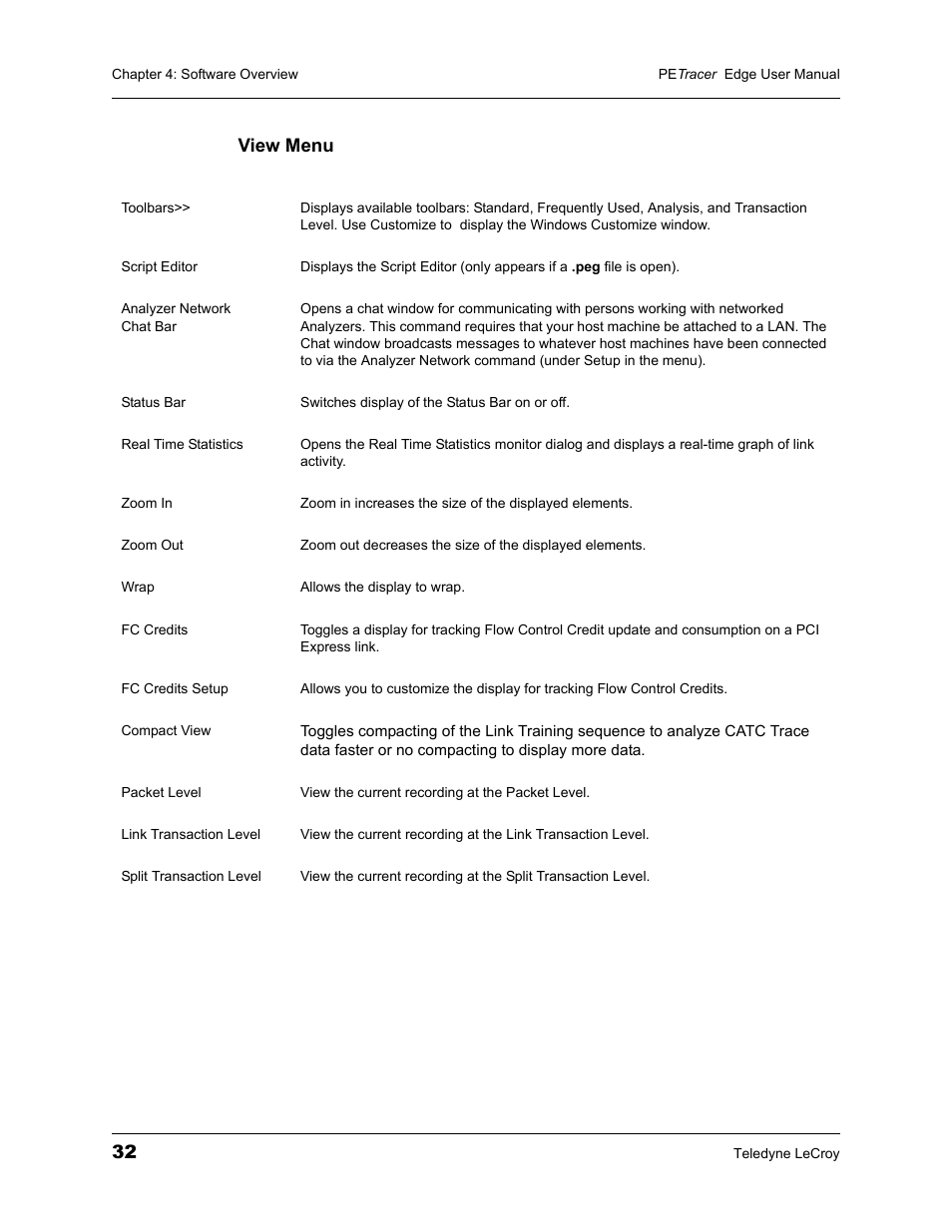 View menu | Teledyne LeCroy PETracer PCI Express Edge User Manual User Manual | Page 40 / 196