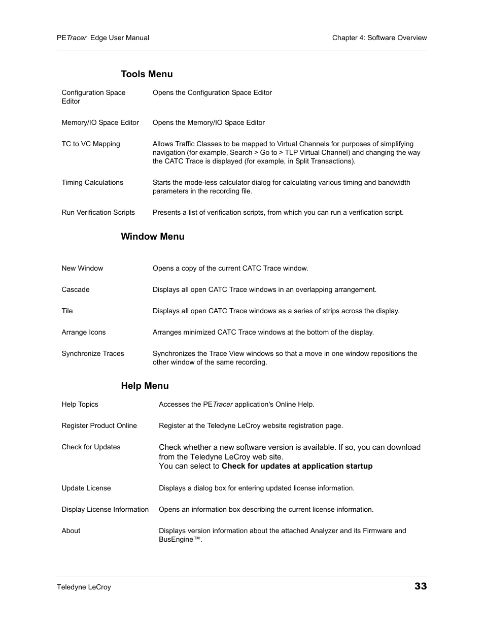 33 tools menu window menu help menu | Teledyne LeCroy PETracer PCI Express Edge User Manual User Manual | Page 41 / 196