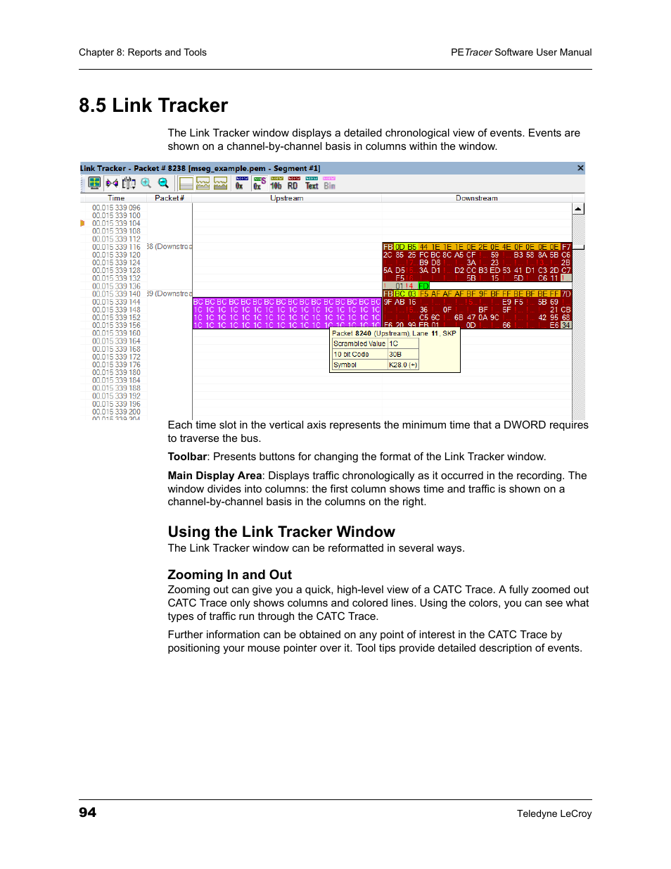 5 link tracker, Using the link tracker window | Teledyne LeCroy PETracer ProtoSync Software User Manual User Manual | Page 100 / 154