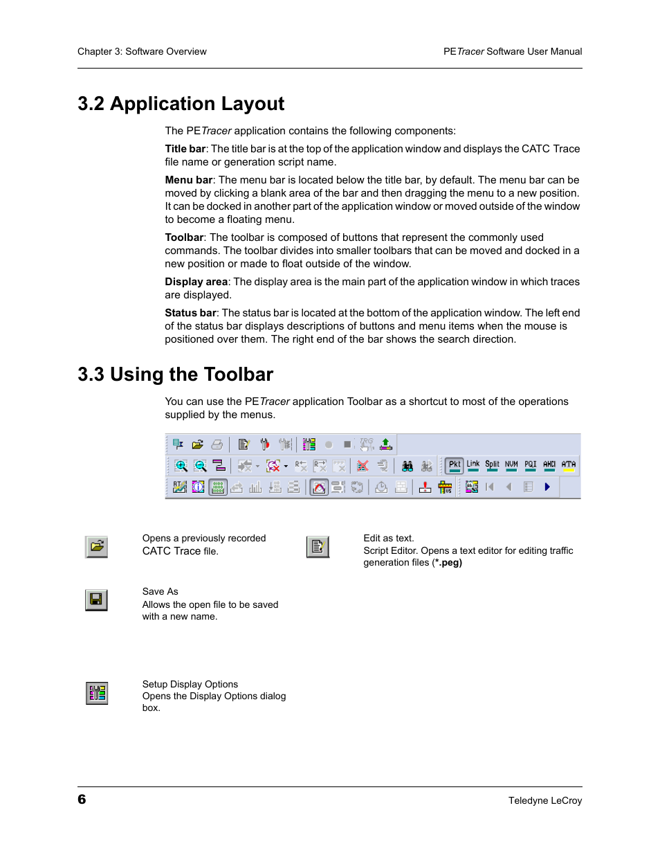 2 application layout, 3 using the toolbar, 2 application layout 3.3 using the toolbar | Teledyne LeCroy PETracer ProtoSync Software User Manual User Manual | Page 12 / 154