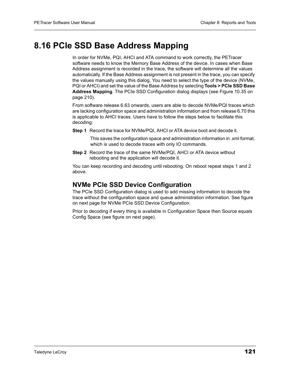 16 pcie ssd base address mapping, Nvme pcie ssd device configuration | Teledyne LeCroy PETracer ProtoSync Software User Manual User Manual | Page 127 / 154