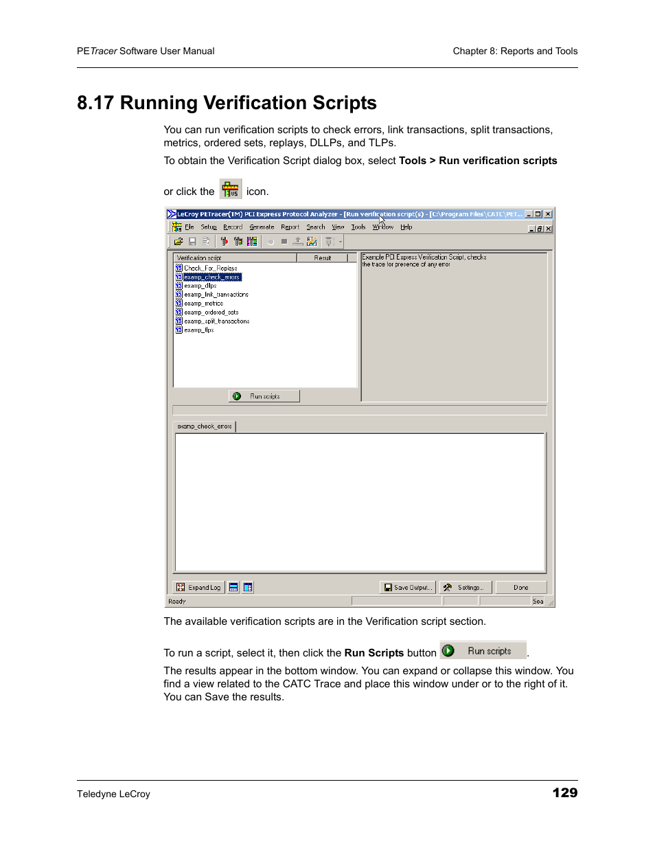 17 running verification scripts | Teledyne LeCroy PETracer ProtoSync Software User Manual User Manual | Page 135 / 154