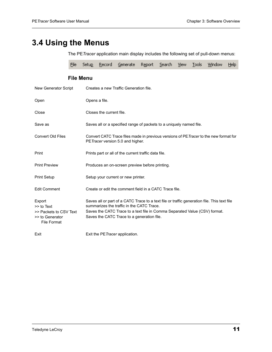 4 using the menus | Teledyne LeCroy PETracer ProtoSync Software User Manual User Manual | Page 17 / 154