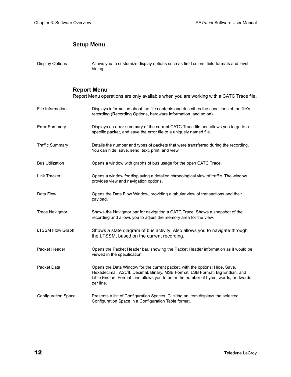 Setup menu report menu | Teledyne LeCroy PETracer ProtoSync Software User Manual User Manual | Page 18 / 154