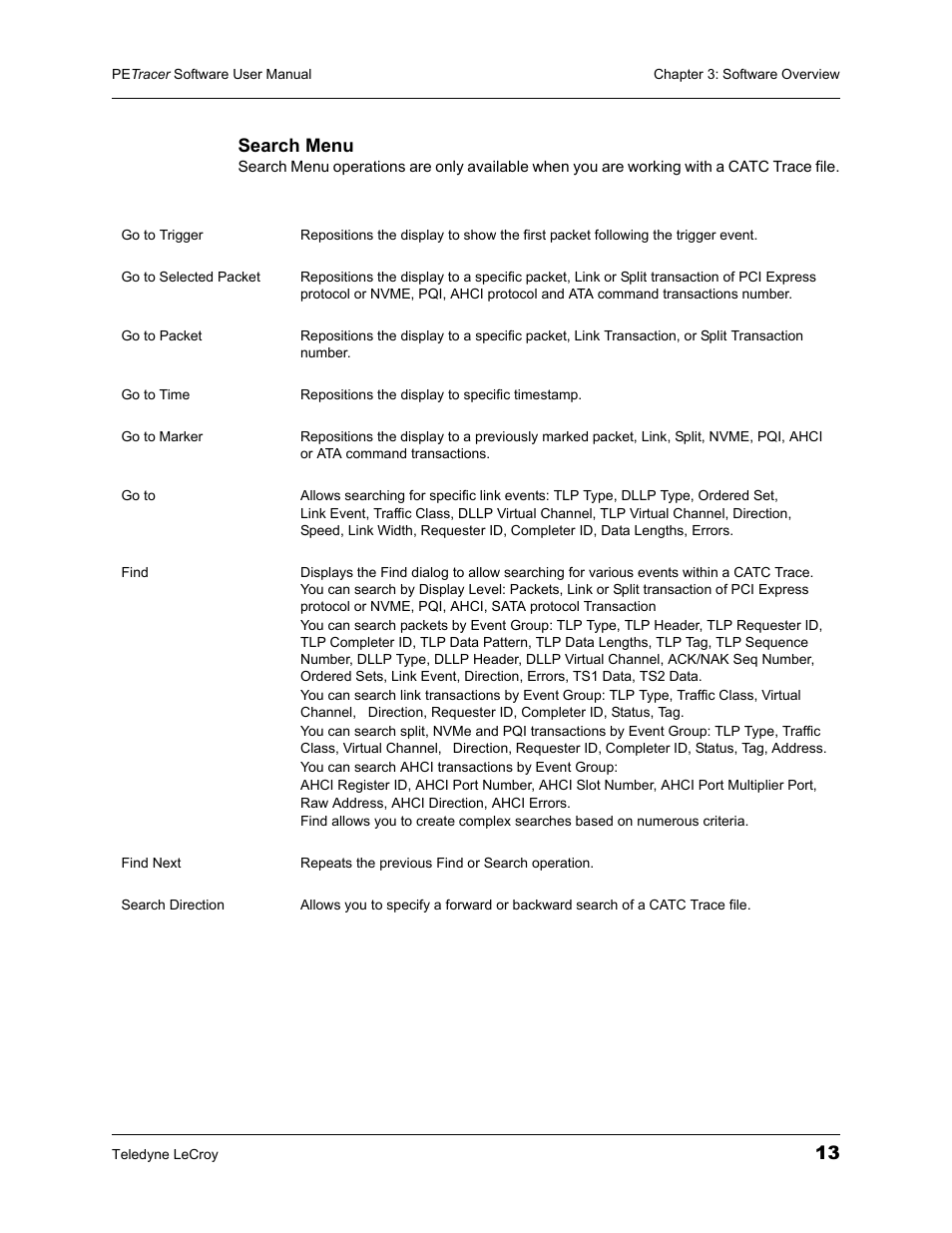 13 search menu | Teledyne LeCroy PETracer ProtoSync Software User Manual User Manual | Page 19 / 154