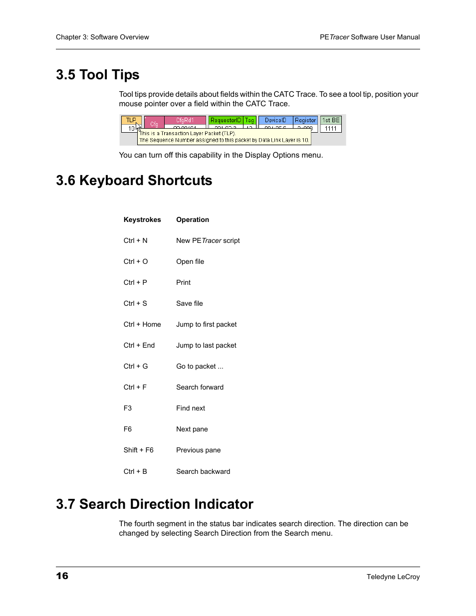 5 tool tips, 6 keyboard shortcuts, 7 search direction indicator | Teledyne LeCroy PETracer ProtoSync Software User Manual User Manual | Page 22 / 154