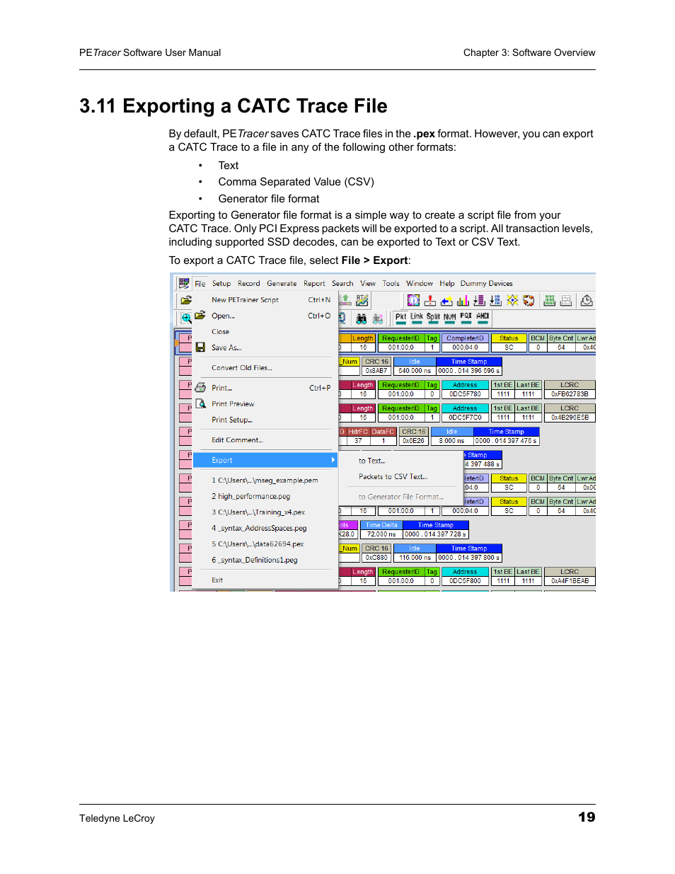 11 exporting a catc trace file | Teledyne LeCroy PETracer ProtoSync Software User Manual User Manual | Page 25 / 154