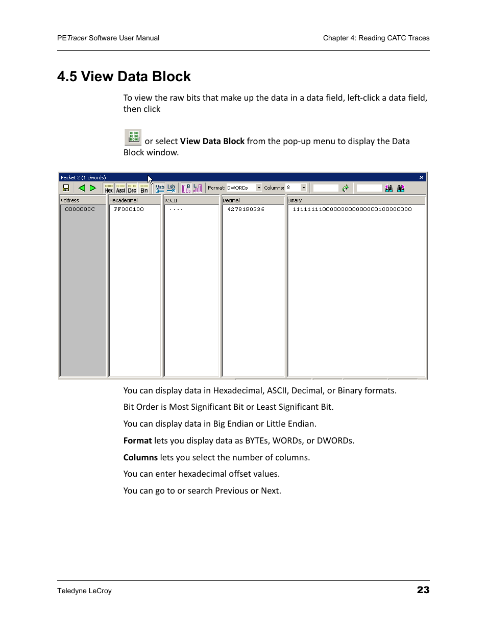 5 view data block | Teledyne LeCroy PETracer ProtoSync Software User Manual User Manual | Page 29 / 154