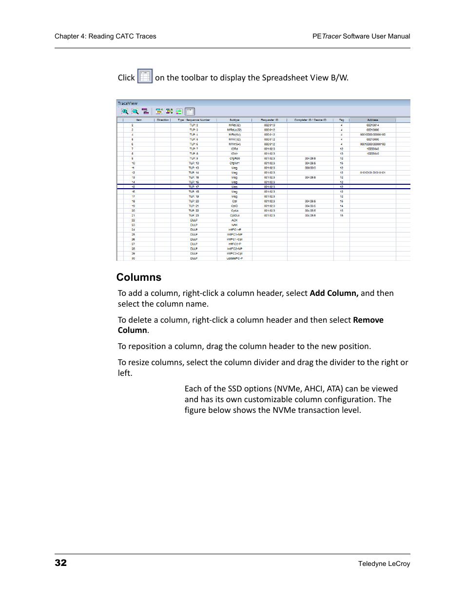 Columns | Teledyne LeCroy PETracer ProtoSync Software User Manual User Manual | Page 38 / 154
