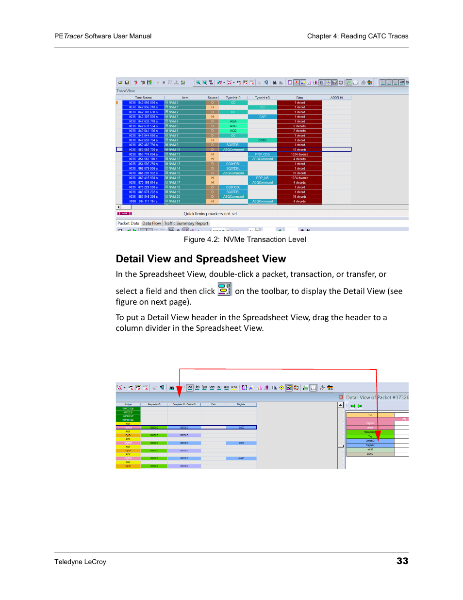 Detail view and spreadsheet view | Teledyne LeCroy PETracer ProtoSync Software User Manual User Manual | Page 39 / 154