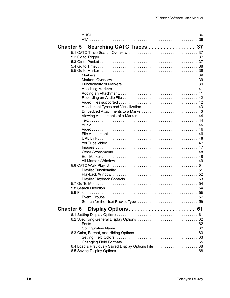 Chapter 5 searching catc traces, Chapter 6 display options | Teledyne LeCroy PETracer ProtoSync Software User Manual User Manual | Page 4 / 154