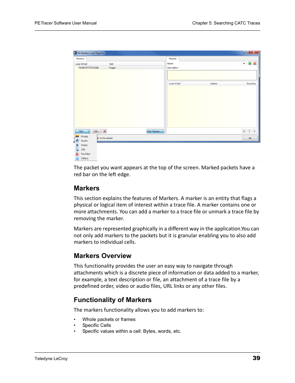 Markers, Markers overview, Functionality of markers | Markers markers overview functionality of markers | Teledyne LeCroy PETracer ProtoSync Software User Manual User Manual | Page 45 / 154