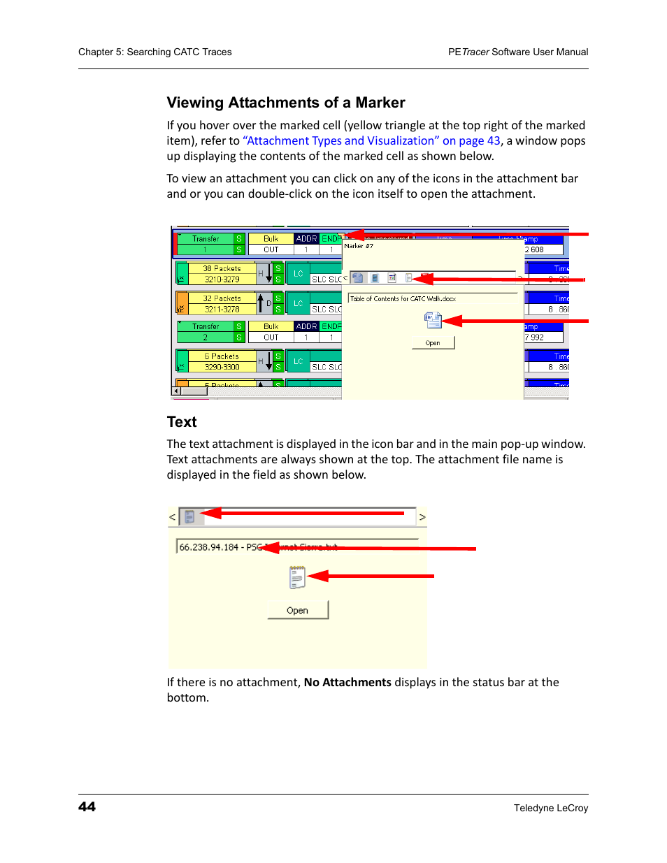 Viewing attachments of a marker, Text, Viewing attachments of a marker text | Teledyne LeCroy PETracer ProtoSync Software User Manual User Manual | Page 50 / 154