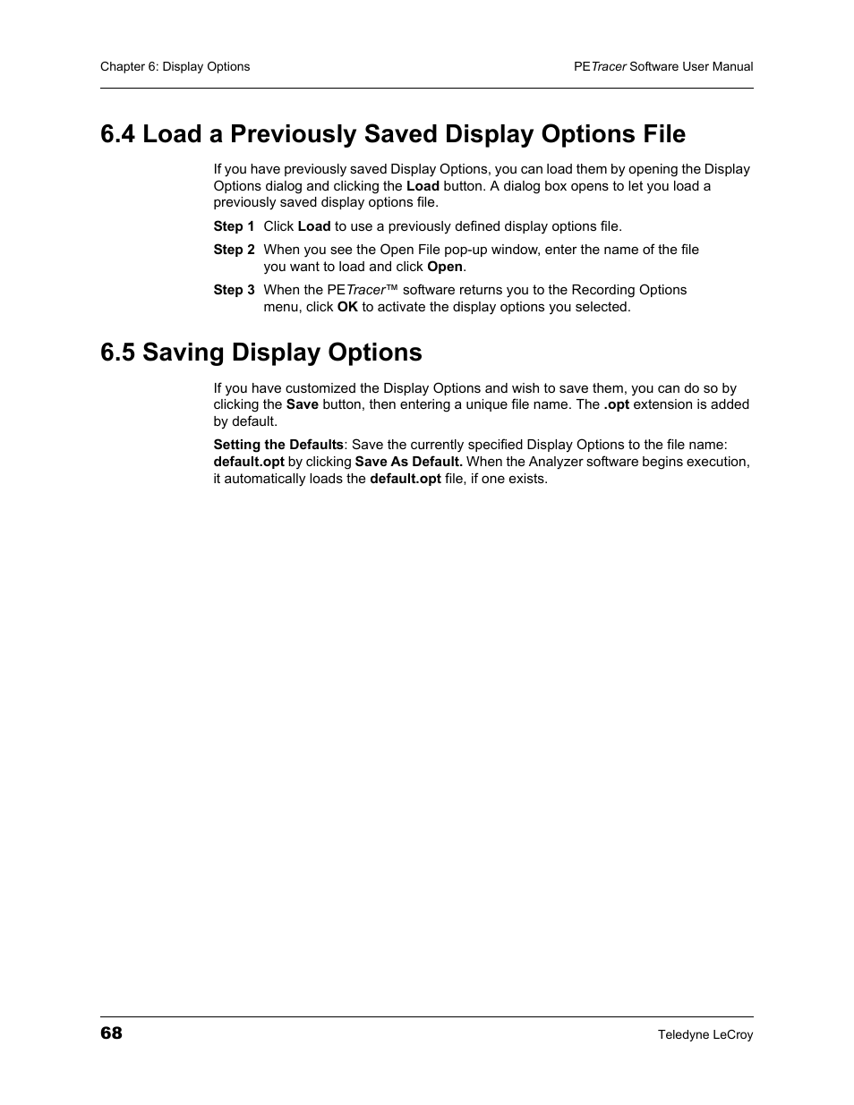 4 load a previously saved display options file, 5 saving display options | Teledyne LeCroy PETracer ProtoSync Software User Manual User Manual | Page 74 / 154