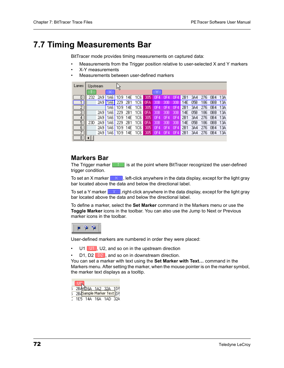 7 timing measurements bar, Markers bar | Teledyne LeCroy PETracer ProtoSync Software User Manual User Manual | Page 78 / 154