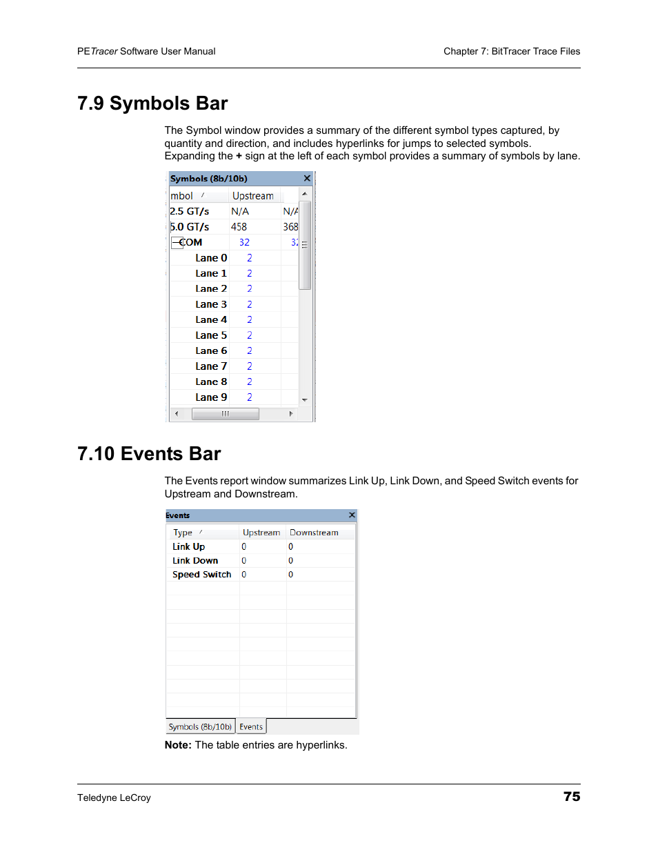 9 symbols bar, 10 events bar, 9 symbols bar 7.10 events bar | Teledyne LeCroy PETracer ProtoSync Software User Manual User Manual | Page 81 / 154