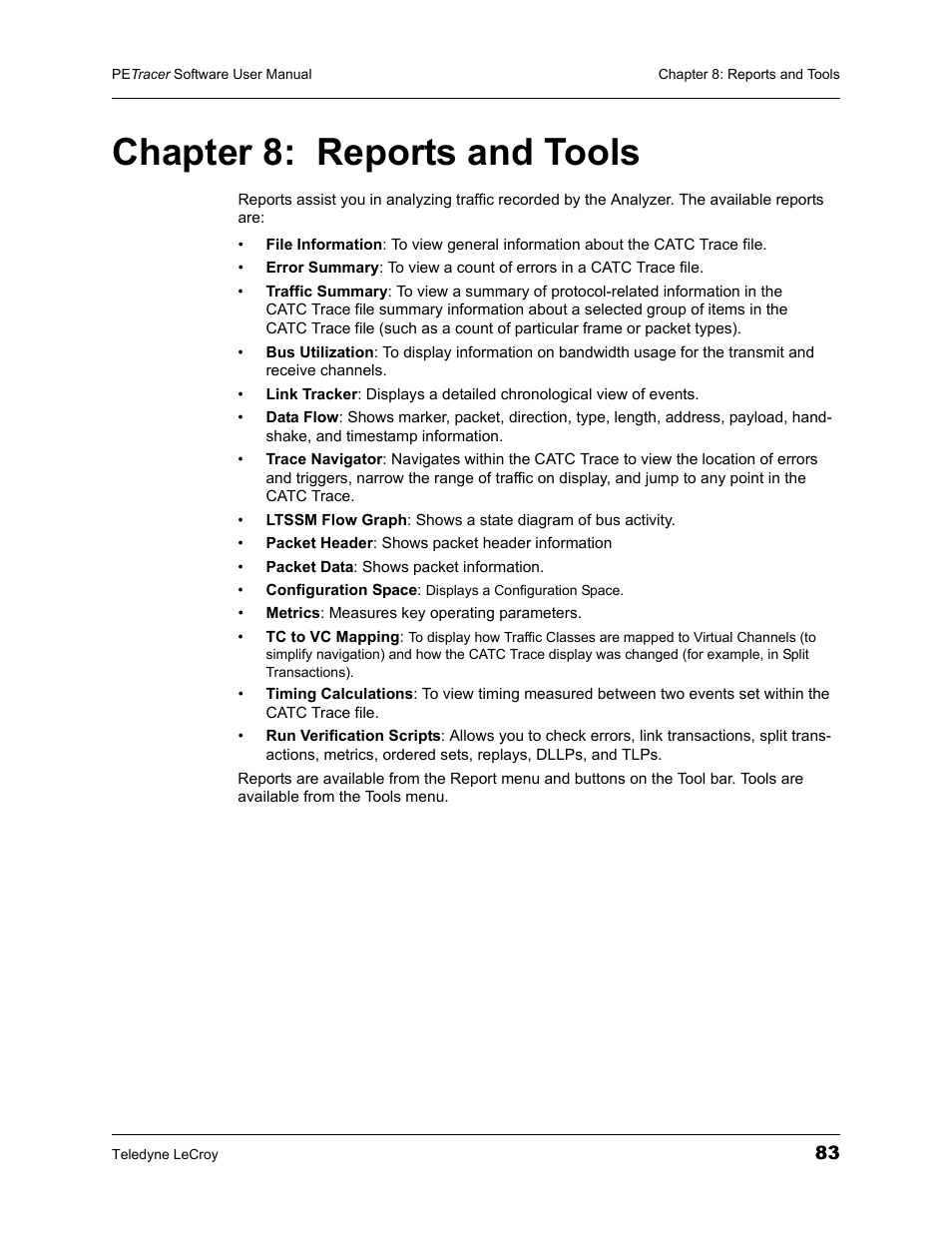 Chapter 8: reports and tools, Chapter 8, Reports and tools | Teledyne LeCroy PETracer ProtoSync Software User Manual User Manual | Page 89 / 154
