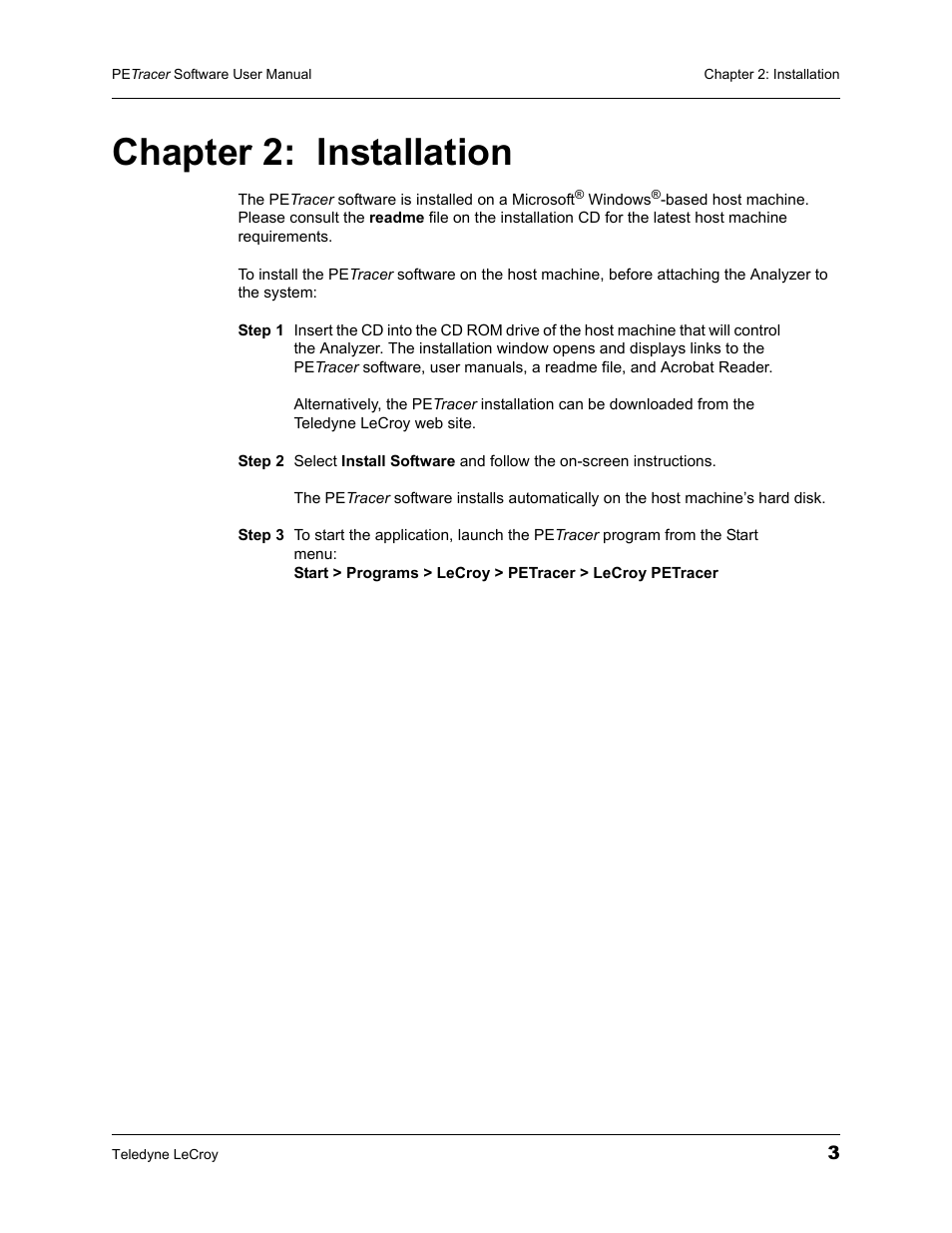 Chapter 2: installation, Chapter 2, Installation | Teledyne LeCroy PETracer ProtoSync Software User Manual User Manual | Page 9 / 154