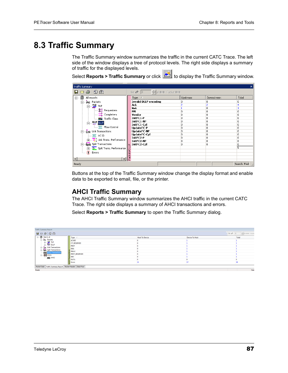 3 traffic summary, Ahci traffic summary | Teledyne LeCroy PETracer ProtoSync Software User Manual User Manual | Page 93 / 154