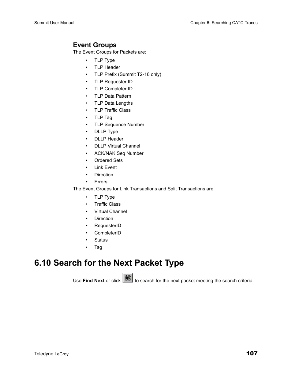 Event groups, 10 search for the next packet type | Teledyne LeCroy PETracer Summit and Summit T2-16 PCIe User Manual User Manual | Page 115 / 244