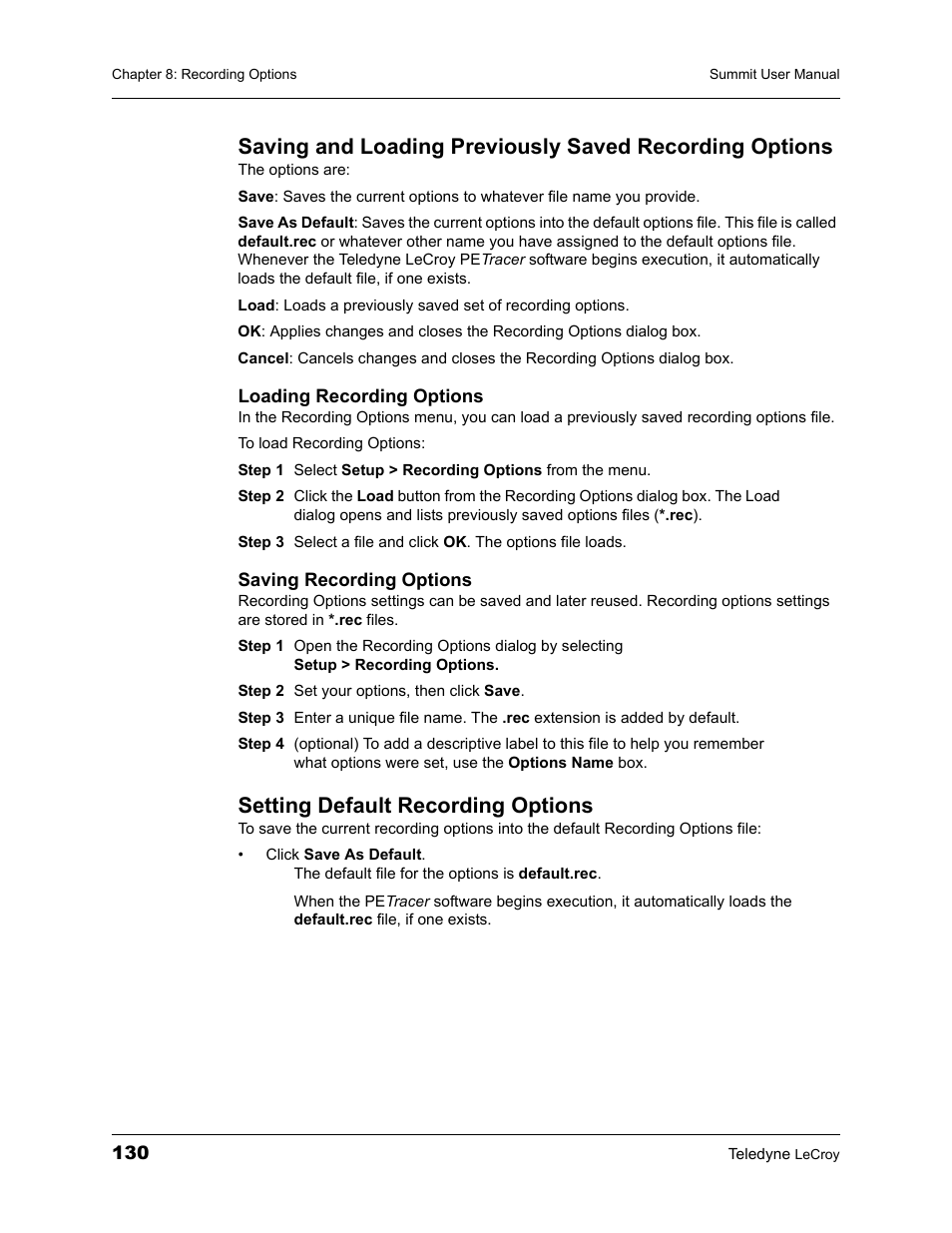 Setting default recording options | Teledyne LeCroy PETracer Summit and Summit T2-16 PCIe User Manual User Manual | Page 138 / 244