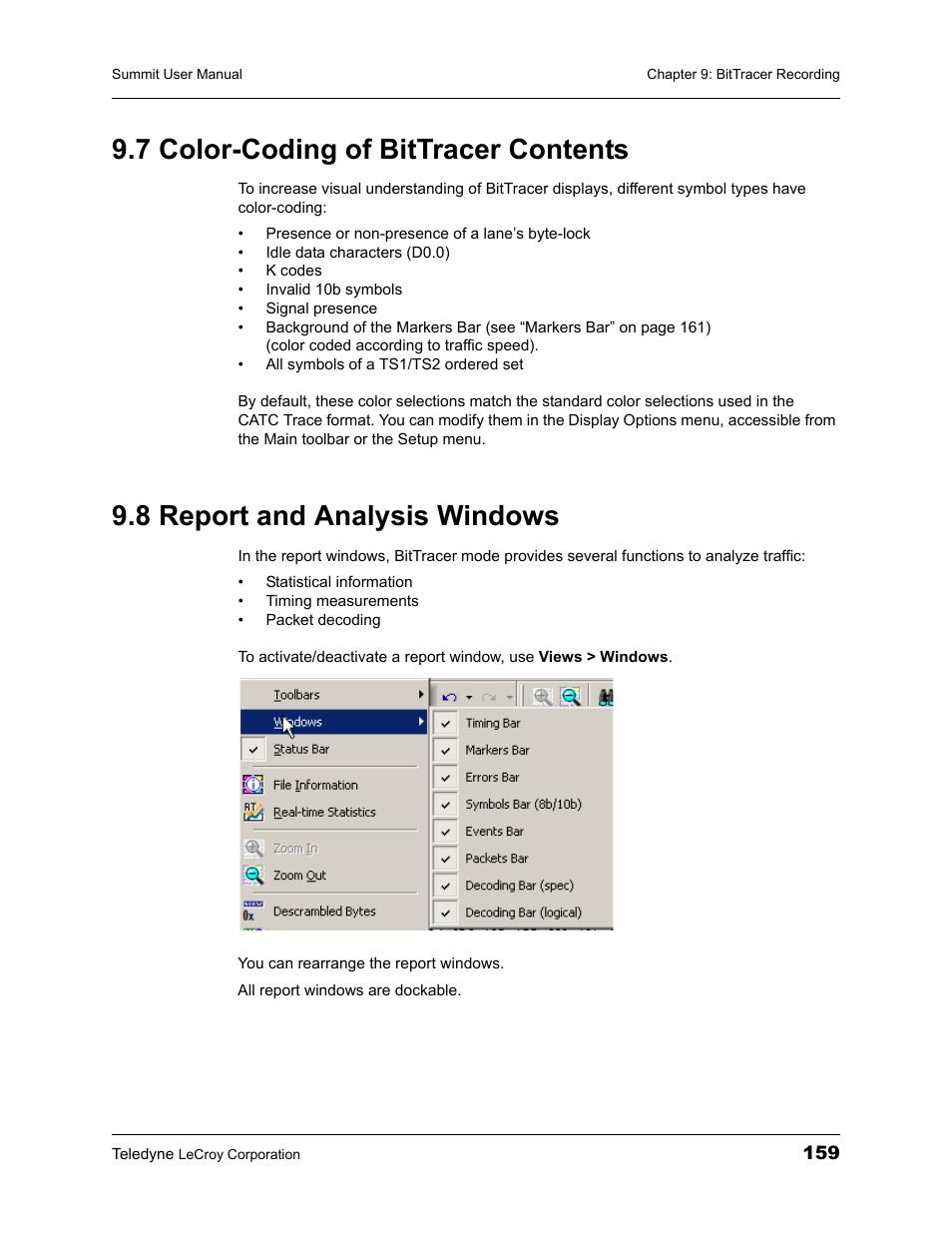 7 color-coding of bittracer contents, 8 report and analysis windows | Teledyne LeCroy PETracer Summit and Summit T2-16 PCIe User Manual User Manual | Page 167 / 244