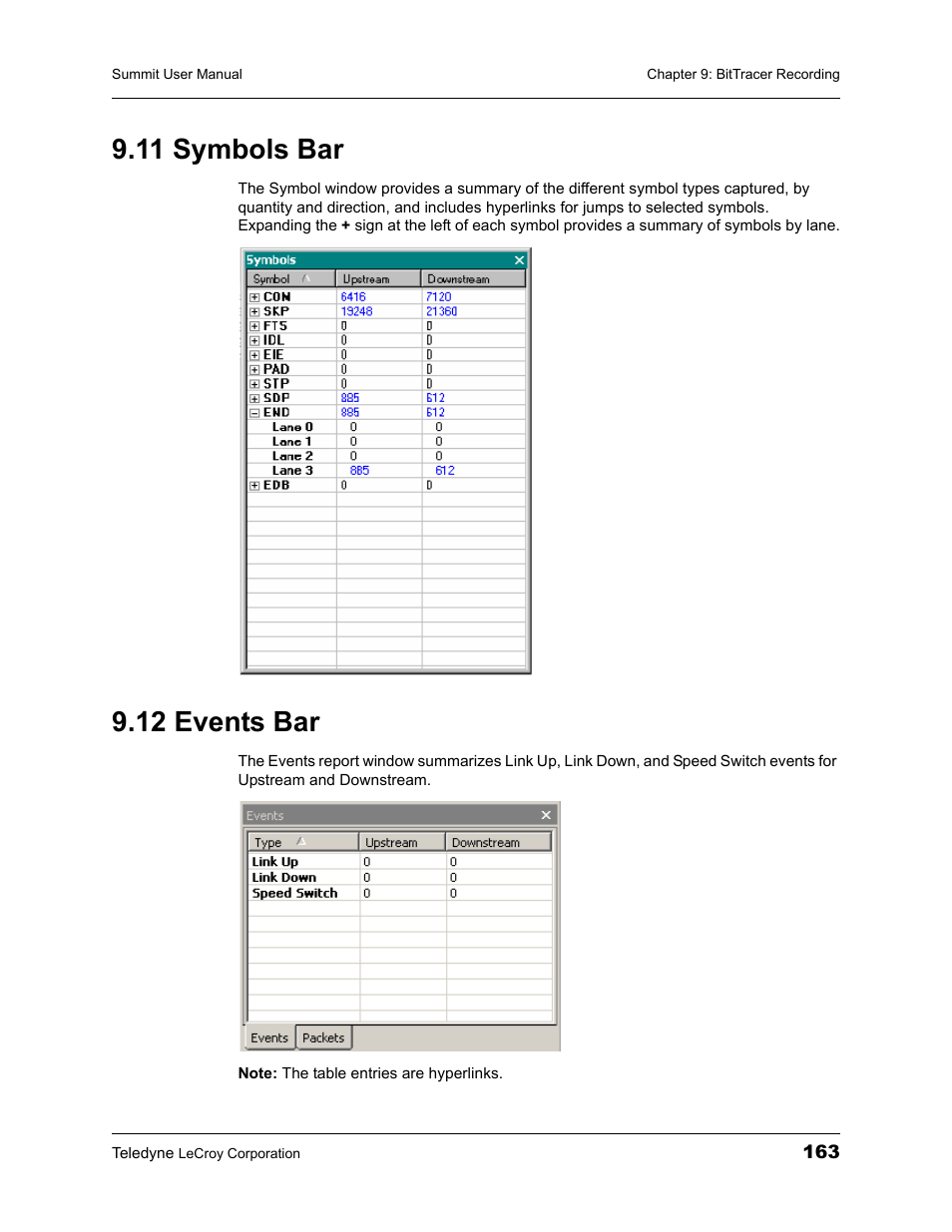 11 symbols bar, 12 events bar, 11 symbols bar 9.12 events bar | Teledyne LeCroy PETracer Summit and Summit T2-16 PCIe User Manual User Manual | Page 171 / 244