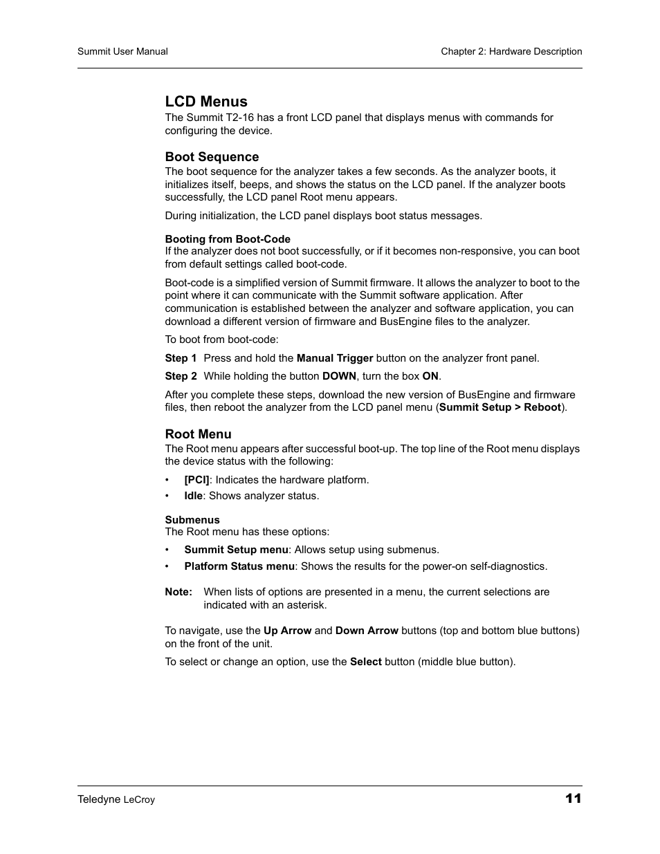 Lcd menus | Teledyne LeCroy PETracer Summit and Summit T2-16 PCIe User Manual User Manual | Page 19 / 244
