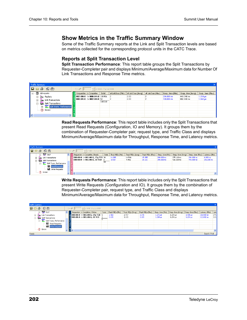 Show metrics in the traffic summary window | Teledyne LeCroy PETracer Summit and Summit T2-16 PCIe User Manual User Manual | Page 210 / 244