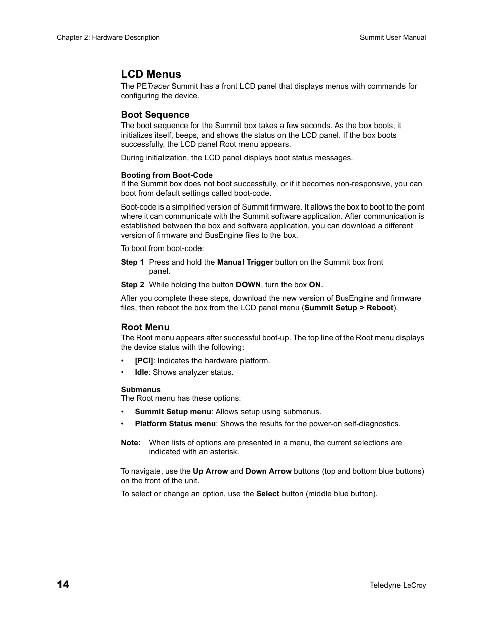 Lcd menus | Teledyne LeCroy PETracer Summit and Summit T2-16 PCIe User Manual User Manual | Page 22 / 244