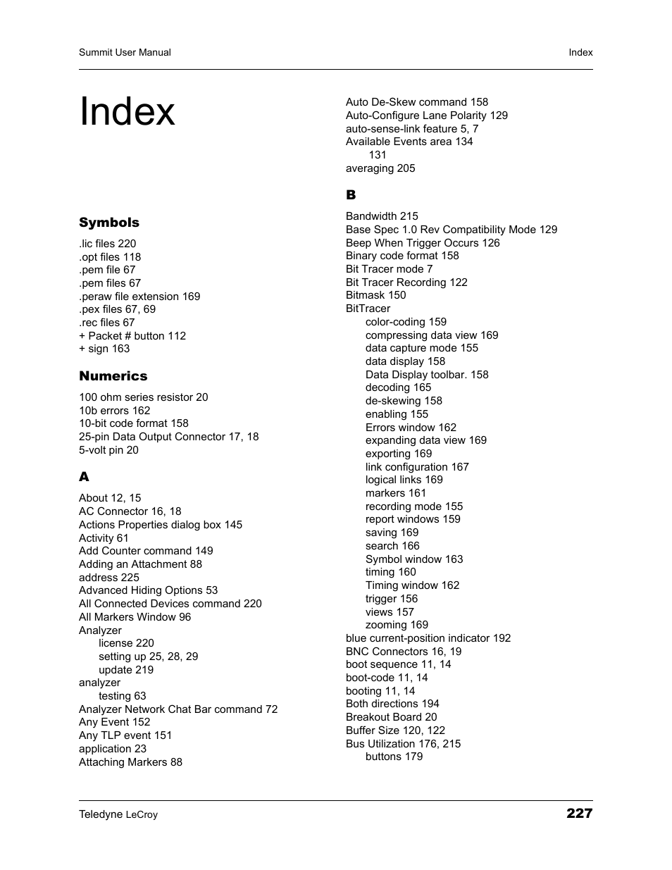 Index | Teledyne LeCroy PETracer Summit and Summit T2-16 PCIe User Manual User Manual | Page 235 / 244
