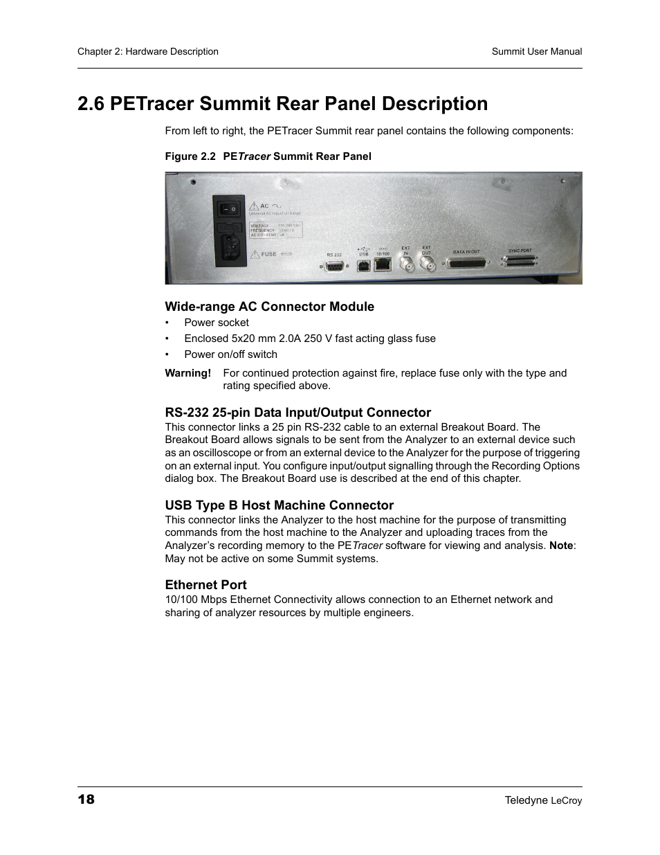 6 petracer summit rear panel description | Teledyne LeCroy PETracer Summit and Summit T2-16 PCIe User Manual User Manual | Page 26 / 244