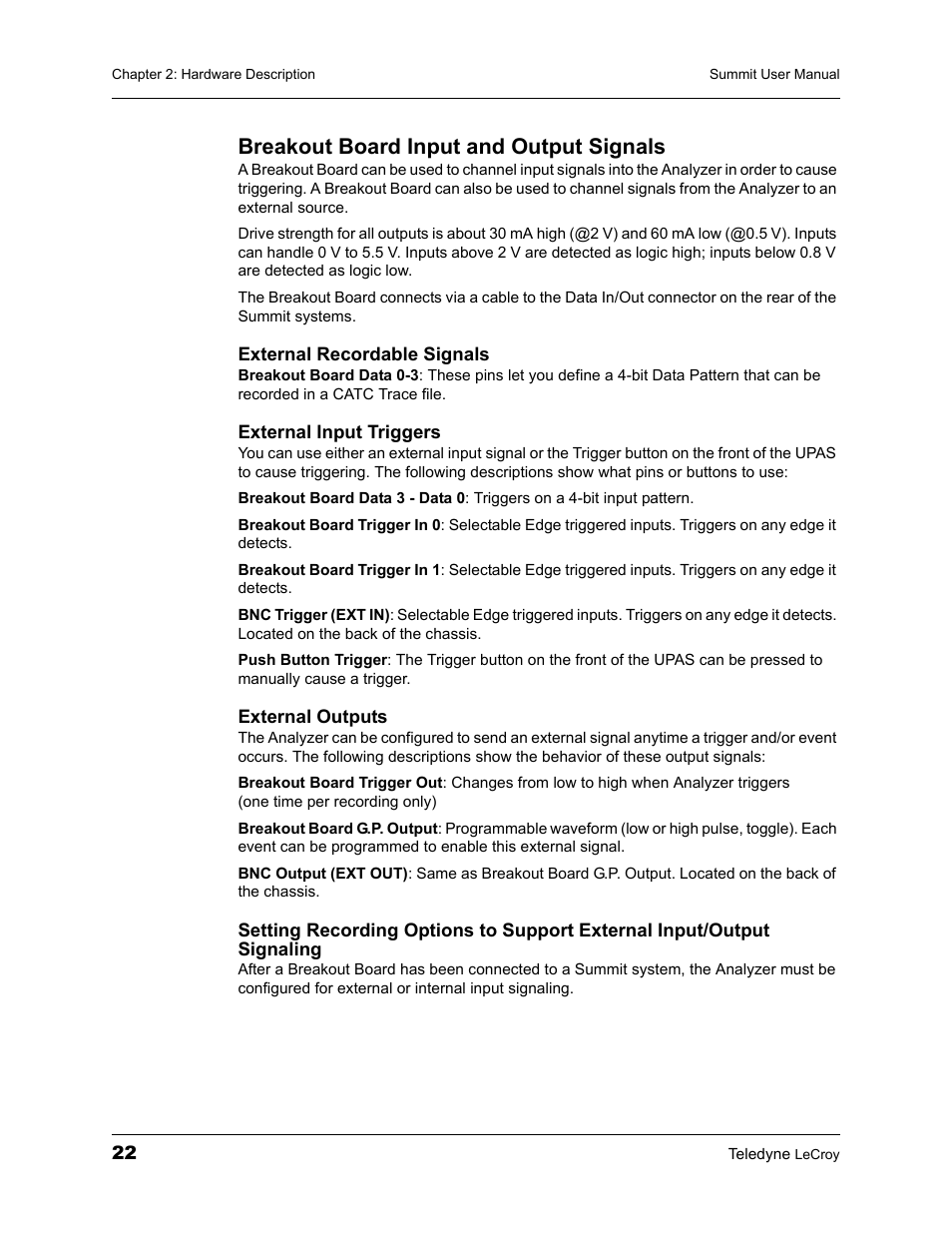Breakout board input and output signals | Teledyne LeCroy PETracer Summit and Summit T2-16 PCIe User Manual User Manual | Page 30 / 244
