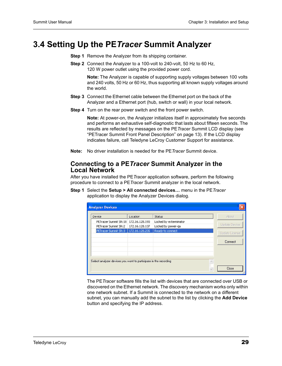 4 setting up the petracer summit analyzer, 4 setting up the pe tracer summit analyzer | Teledyne LeCroy PETracer Summit and Summit T2-16 PCIe User Manual User Manual | Page 37 / 244