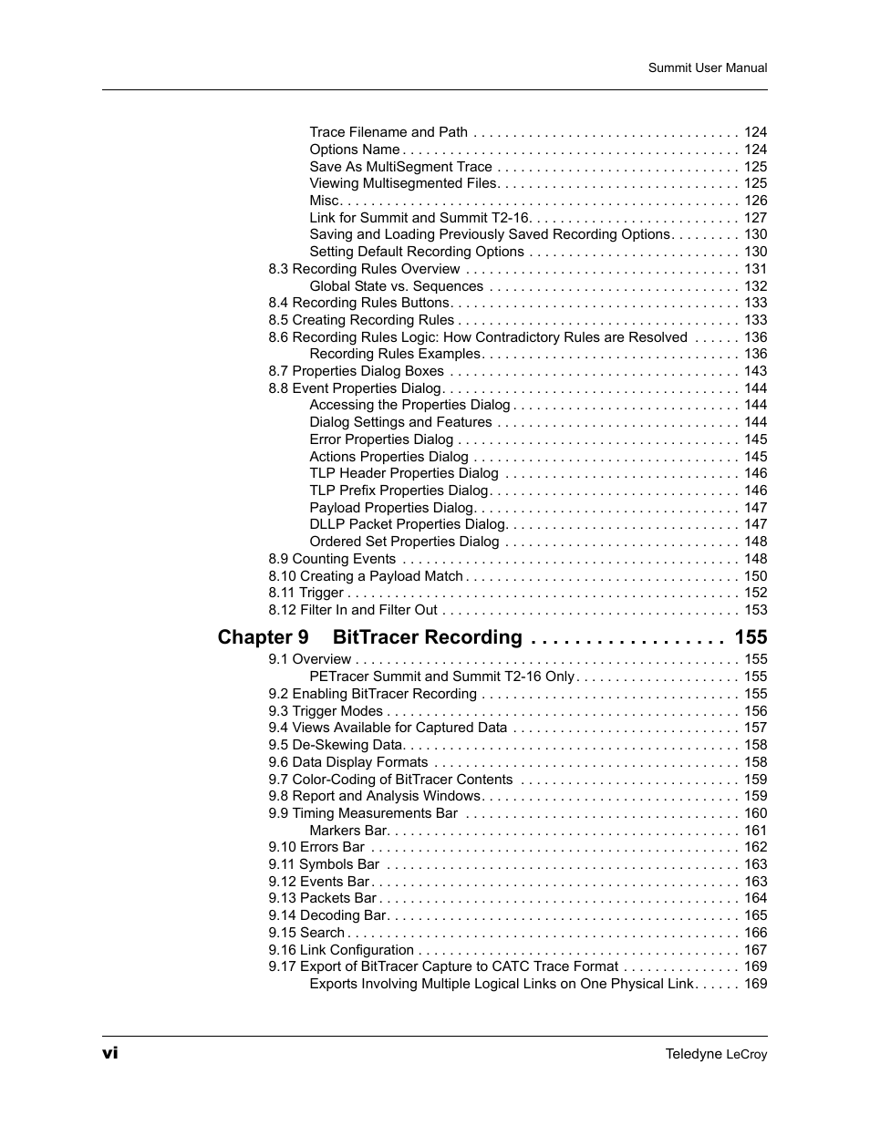 Chapter 9 bittracer recording | Teledyne LeCroy PETracer Summit and Summit T2-16 PCIe User Manual User Manual | Page 6 / 244