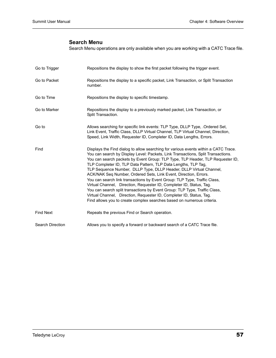 57 search menu | Teledyne LeCroy PETracer Summit and Summit T2-16 PCIe User Manual User Manual | Page 65 / 244