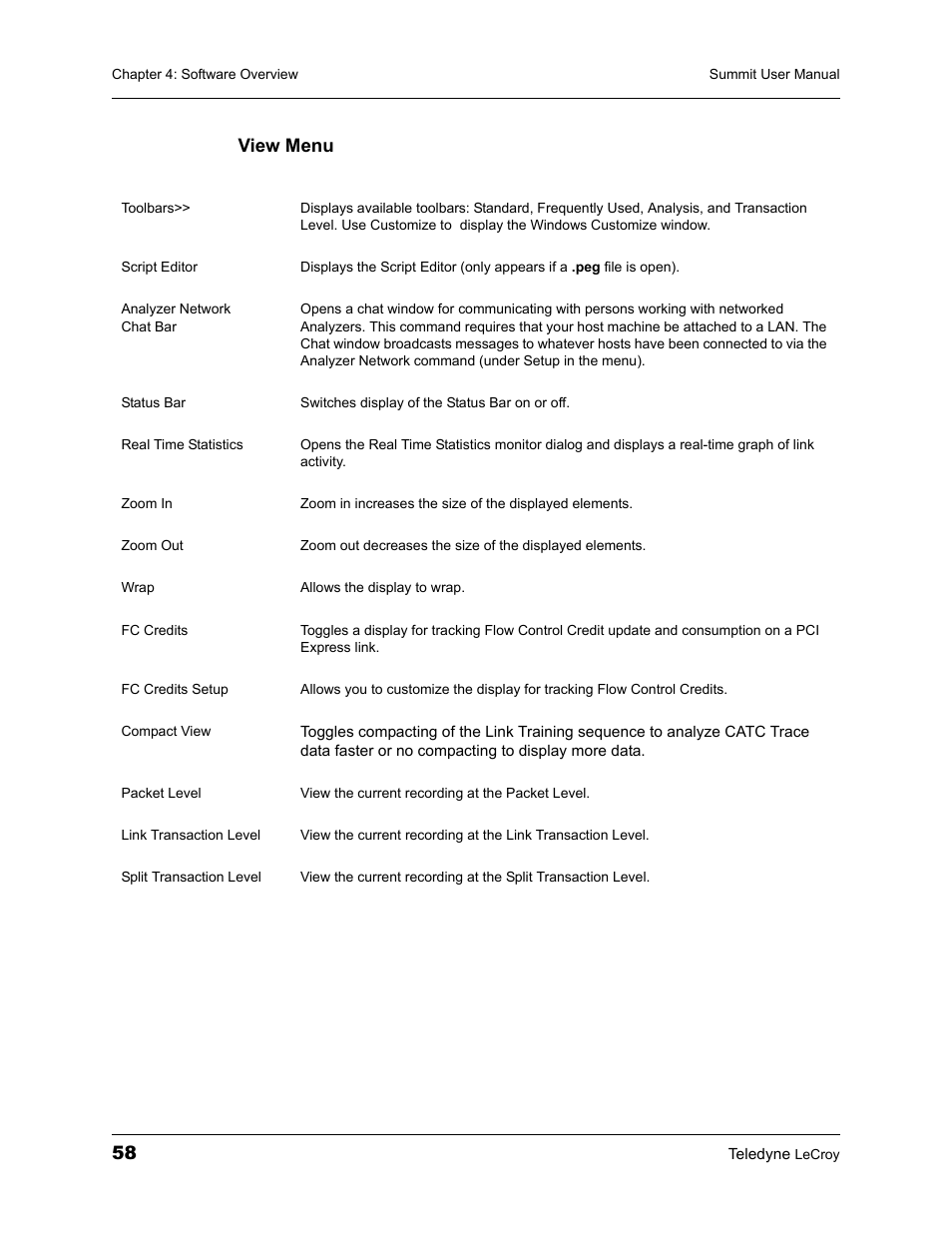 View menu | Teledyne LeCroy PETracer Summit and Summit T2-16 PCIe User Manual User Manual | Page 66 / 244