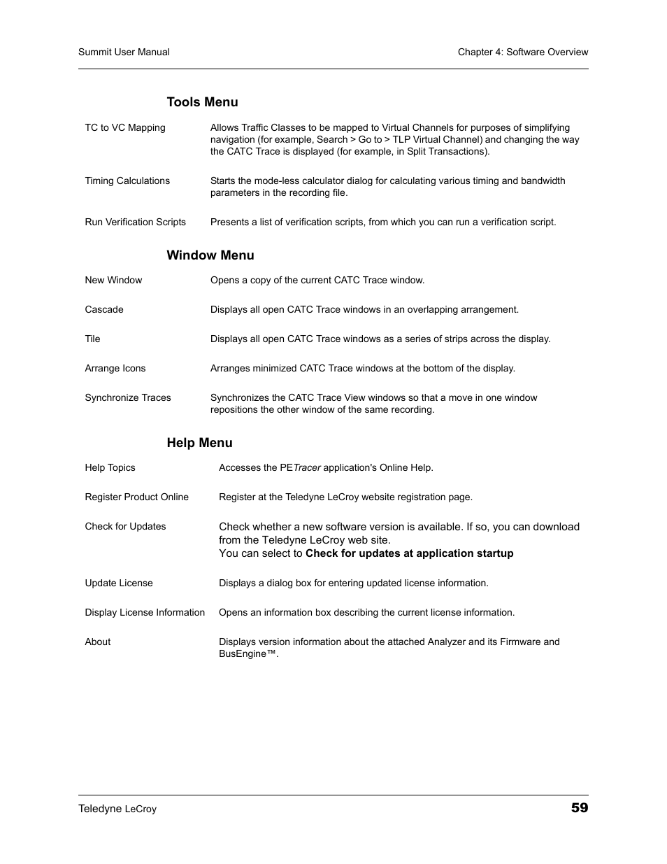 59 tools menu window menu help menu | Teledyne LeCroy PETracer Summit and Summit T2-16 PCIe User Manual User Manual | Page 67 / 244
