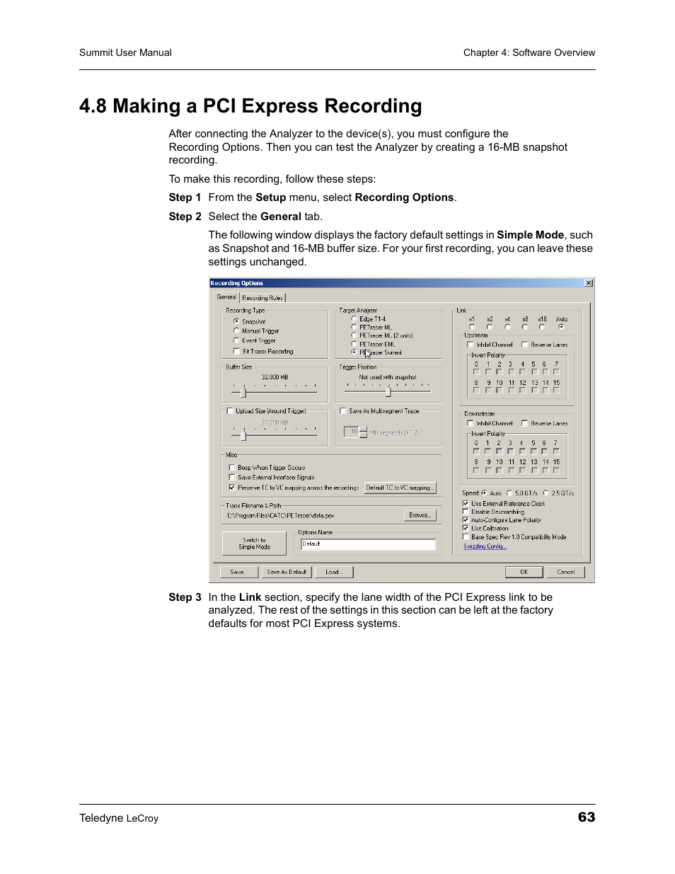 8 making a pci express recording | Teledyne LeCroy PETracer Summit and Summit T2-16 PCIe User Manual User Manual | Page 71 / 244