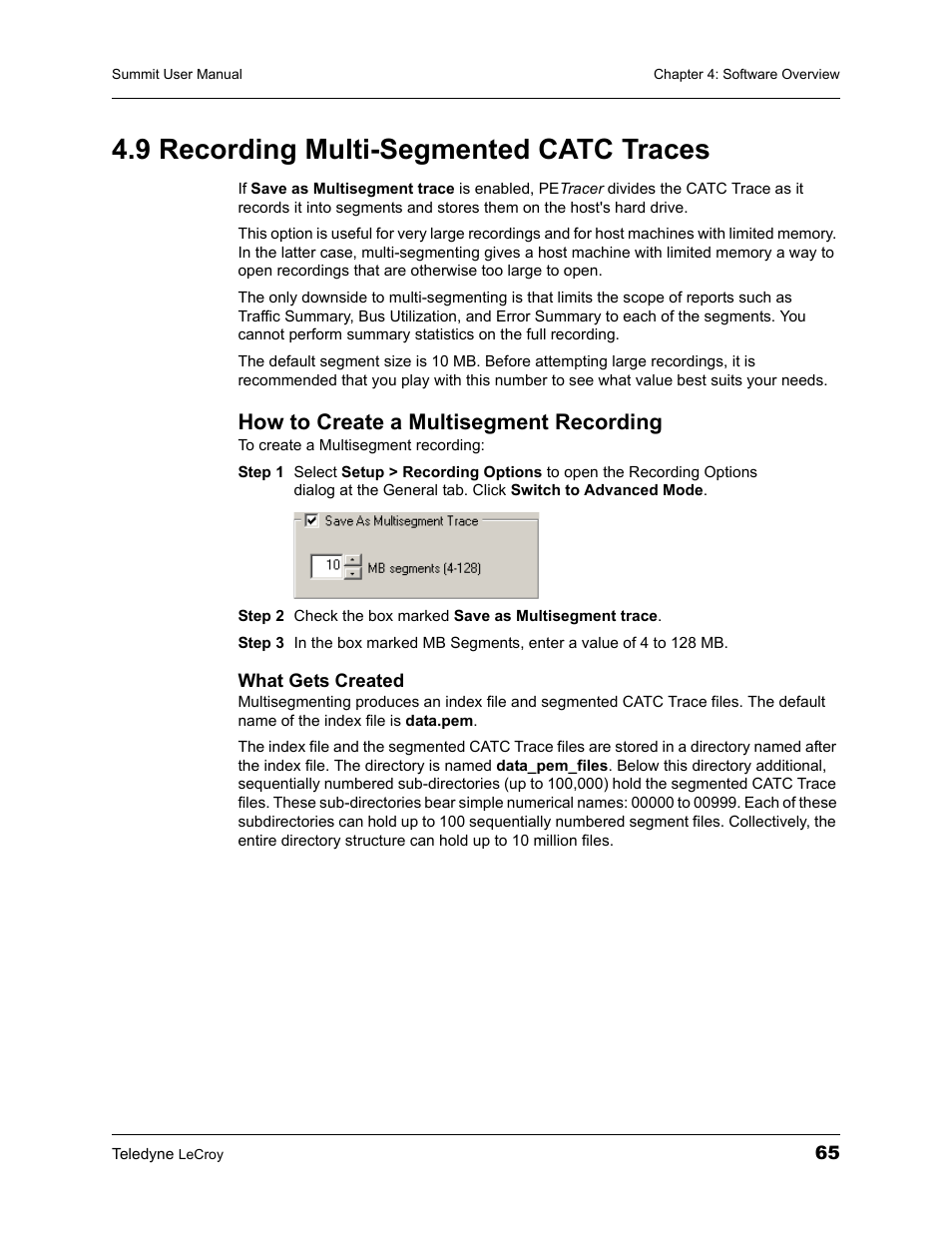 9 recording multi-segmented catc traces, How to create a multisegment recording | Teledyne LeCroy PETracer Summit and Summit T2-16 PCIe User Manual User Manual | Page 73 / 244