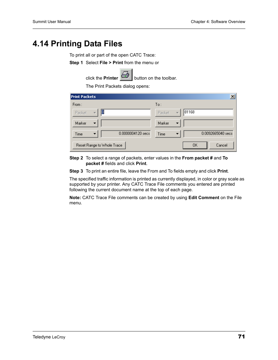 14 printing data files | Teledyne LeCroy PETracer Summit and Summit T2-16 PCIe User Manual User Manual | Page 79 / 244