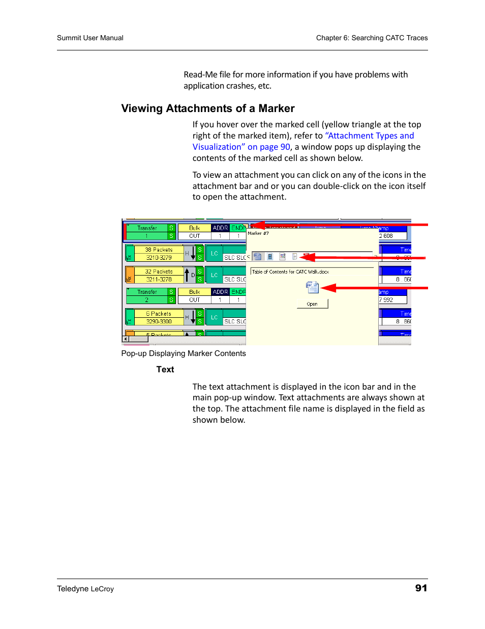 Viewing attachments of a marker, Text, Viewing attachments of a marker text | Teledyne LeCroy PETracer Summit and Summit T2-16 PCIe User Manual User Manual | Page 99 / 244